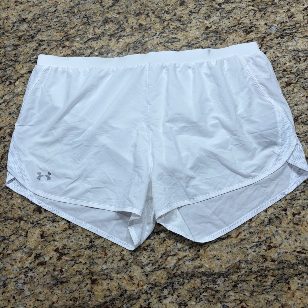 Under Armour HeatGear White Running Shorts Womens 3XL Loose Fit Mesh Trim ws